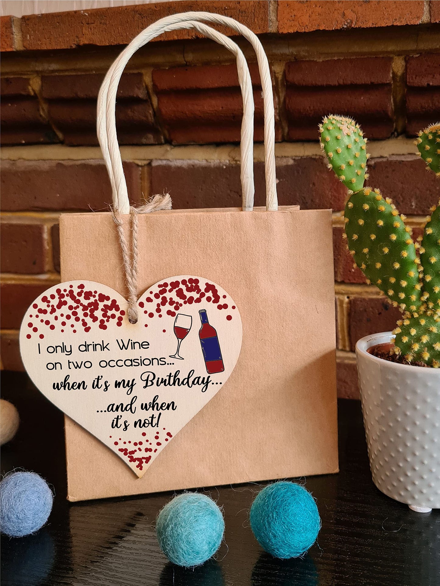 Handmade Wooden Hanging Heart Plaque Gift for Wine Lovers Novelty Funny Birthday Keepsake