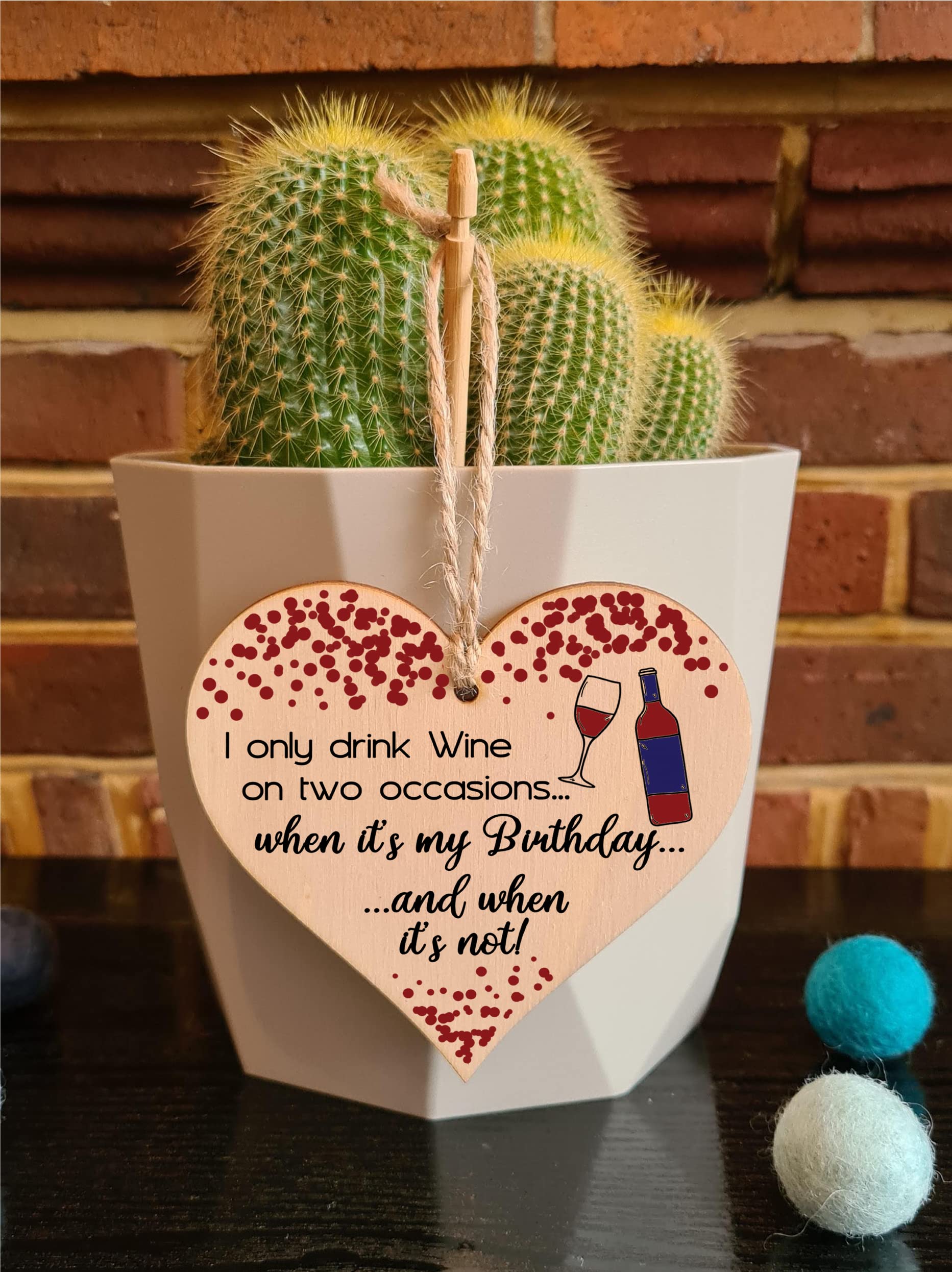Handmade Wooden Hanging Heart Plaque Gift for Wine Lovers Novelty Funny Birthday Keepsake