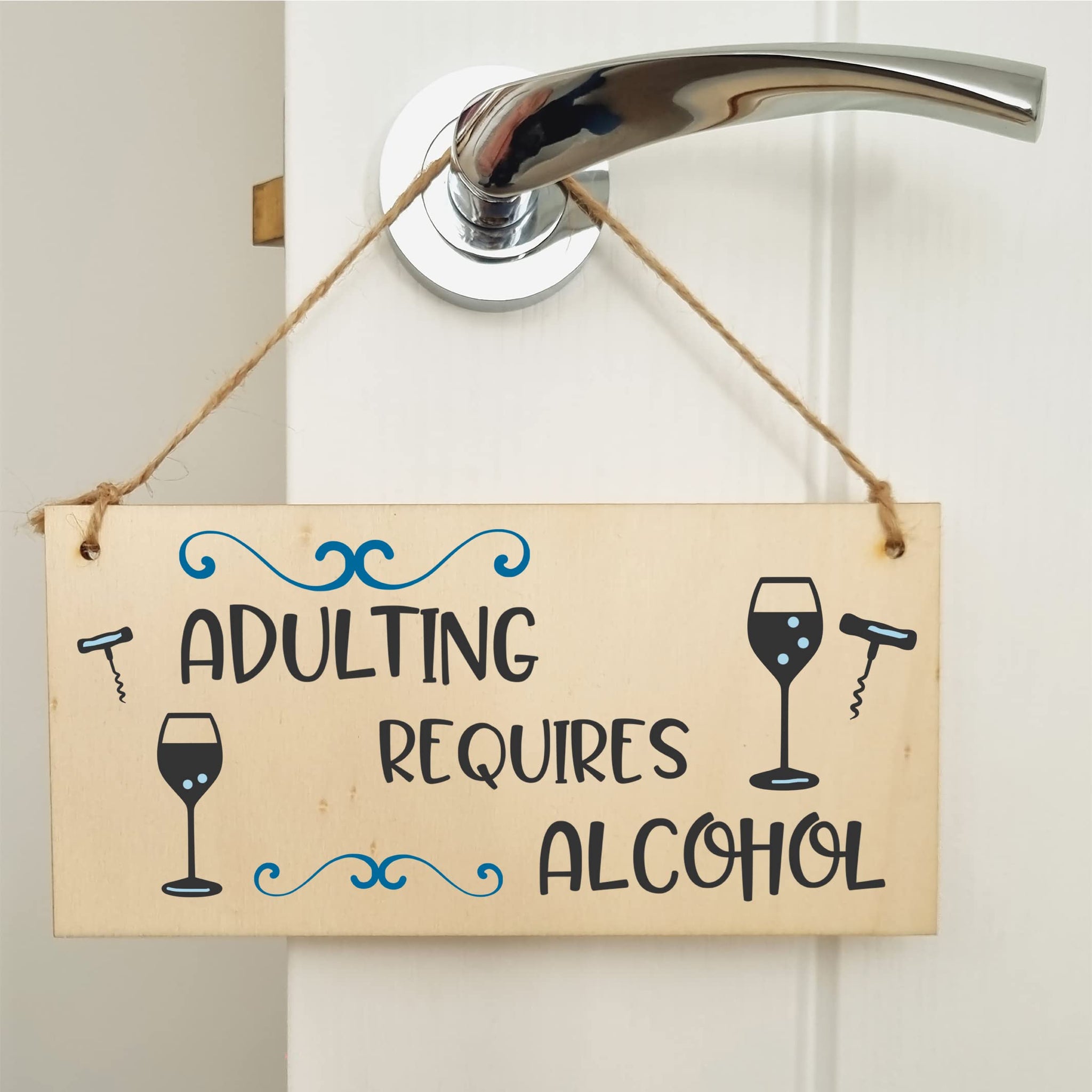 The Plum Penguin Handmade Wooden Hanging Wall Plaque Adulting Requires Alcohol Funny Novelty Sign Home Bar Friendship Gift