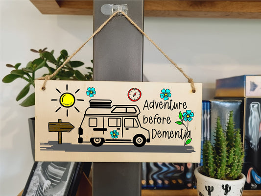 The Plum Penguin Handmade Wooden Hanging Wall Plaque Adventure Before Dementia Fun Camping Gift Adventure Sign for Caravan Camper