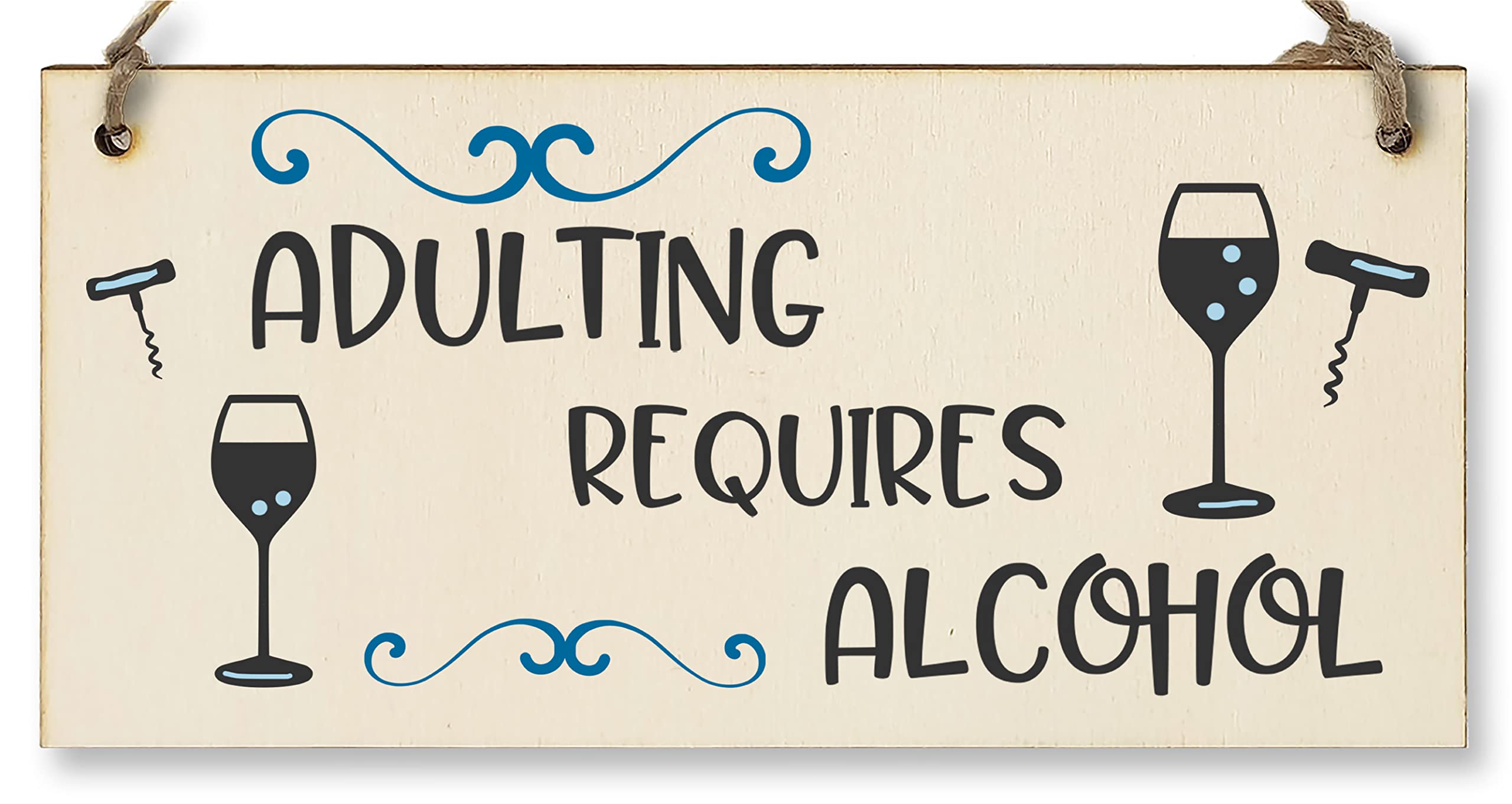 The Plum Penguin Handmade Wooden Hanging Wall Plaque Adulting Requires Alcohol Funny Novelty Sign Home Bar Friendship Gift