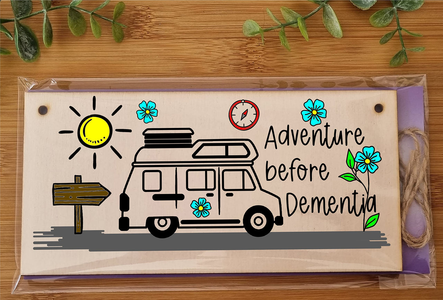 The Plum Penguin Handmade Wooden Hanging Wall Plaque Adventure Before Dementia Fun Camping Gift Adventure Sign for Caravan Camper