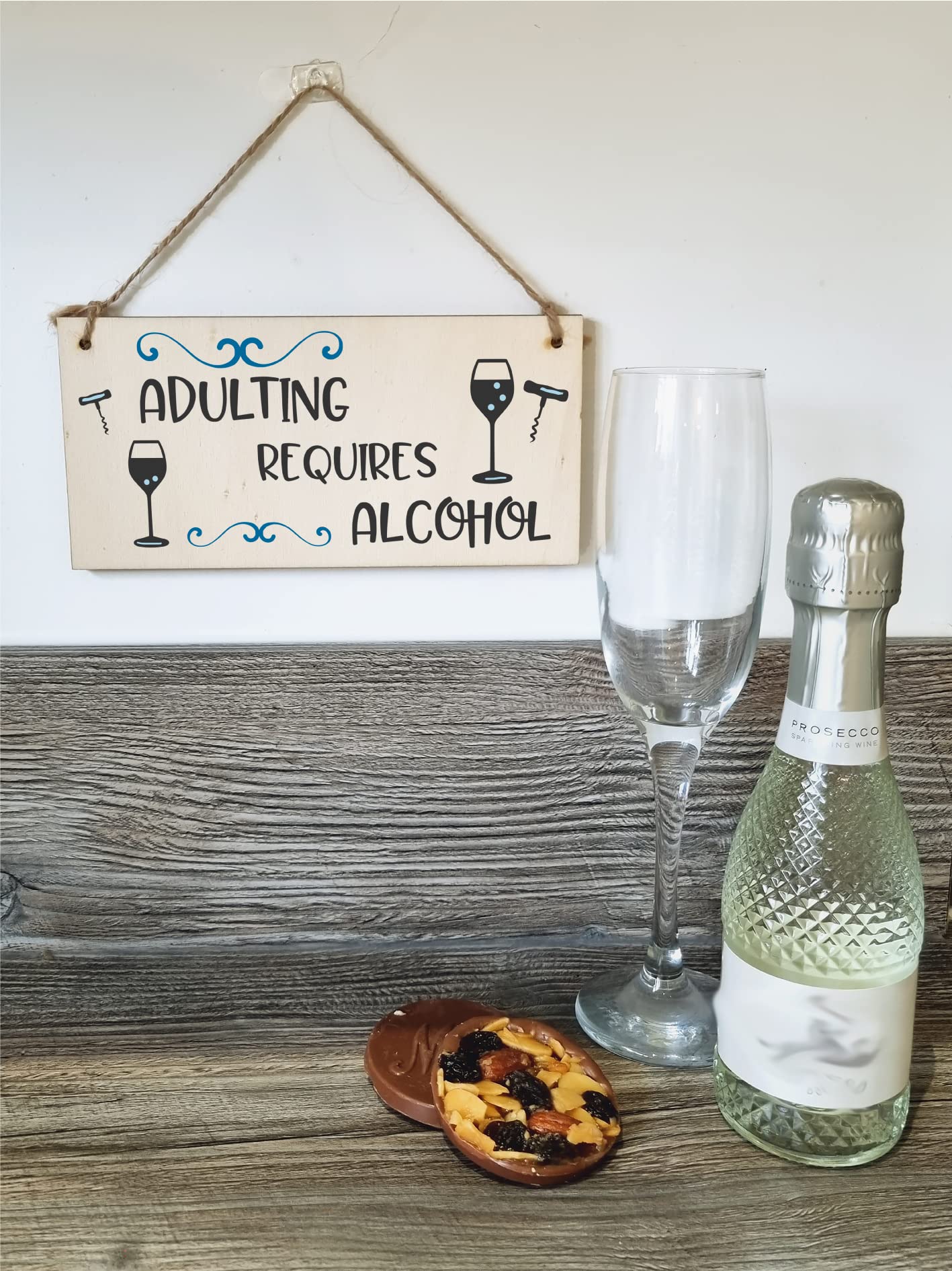 The Plum Penguin Handmade Wooden Hanging Wall Plaque Adulting Requires Alcohol Funny Novelty Sign Home Bar Friendship Gift