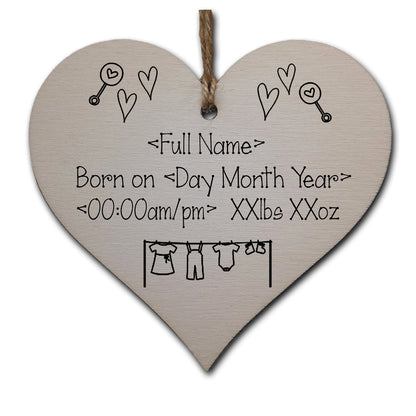 Gift In Can Personalised New Baby Gift Mini Heart Shaped Tins and Wooden Heart Shaped Plaque Gift Box Baby 1st Curl Tooth Birth Details for New Parents Newborn Keepsake (Contemporary Dotty)