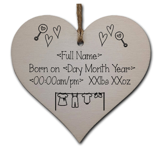 Gift In Can Personalised New Baby Gift Mini Heart Shaped Tins and Wooden Heart Shaped Plaque Gift Box Baby 1st Curl Tooth Birth Details for New Parents Newborn Keepsake (Contemporary Dotty)