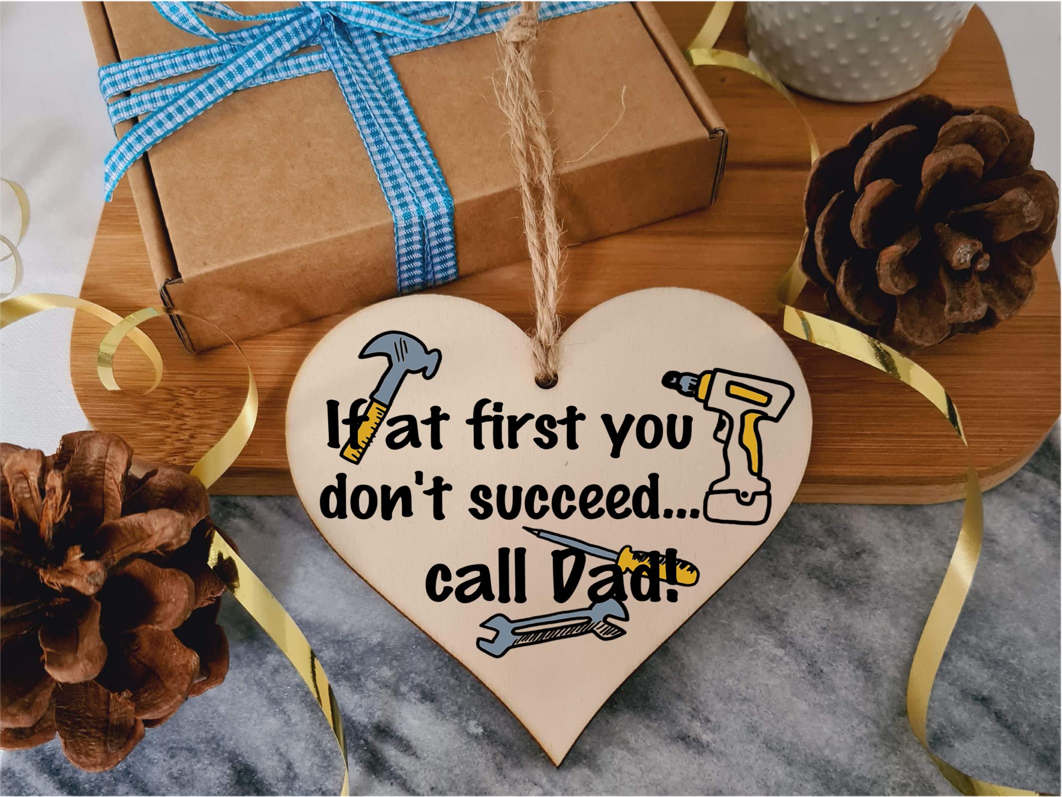 Handmade Wooden Hanging Heart Plaque Gift for Dad this Fathers Day Novelty Fun Keepsake