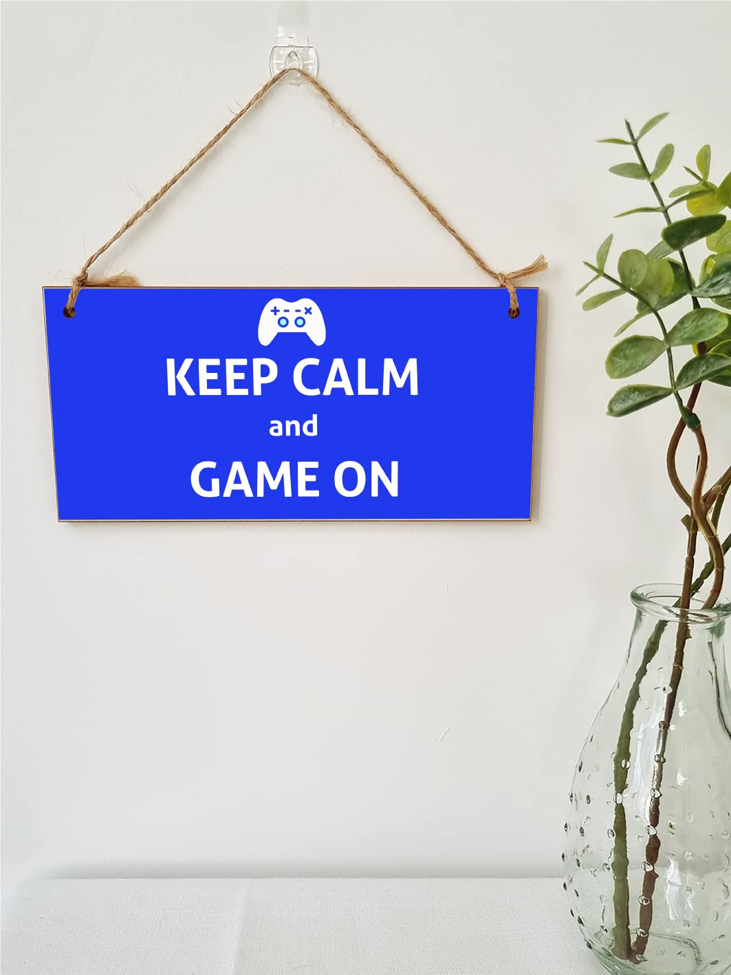 The Plum Penguin Handmade Wooden Hanging Wall Plaque Keep Calm and Game On Novelty Gift Gamers Computer Game Fans Man Cave Sign