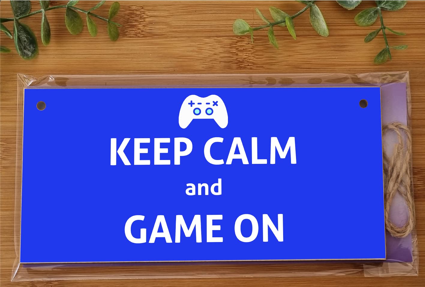 The Plum Penguin Handmade Wooden Hanging Wall Plaque Keep Calm and Game On Novelty Gift Gamers Computer Game Fans Man Cave Sign