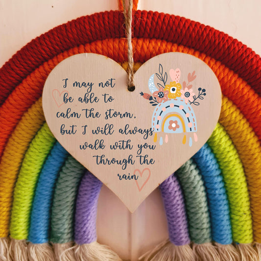 Walk with You Through the Rain Hanging Heart Wooden Sign Home Decoration Card Alternative