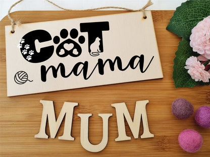 The Plum Penguin Handmade Wooden Hanging Wall Plaque Cat Mama Cute Funny Gift Pet Lover Cat Mum Parent Mother's Day
