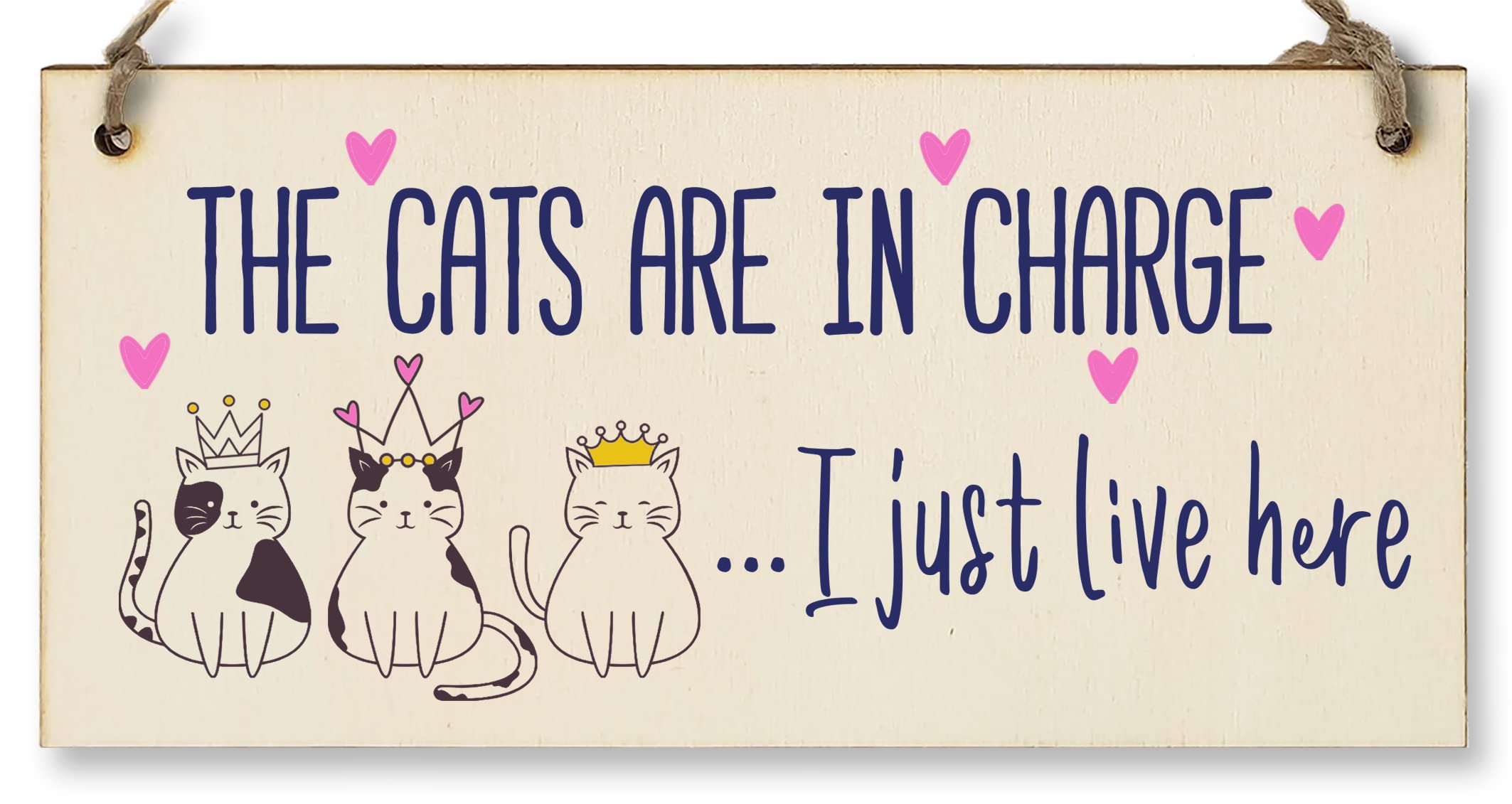 The Plum Penguin Handmade Wooden Hanging Wall Plaque Cats in Charge I Just Live Here Funny Gift Pet Lover Cat Mum Dad