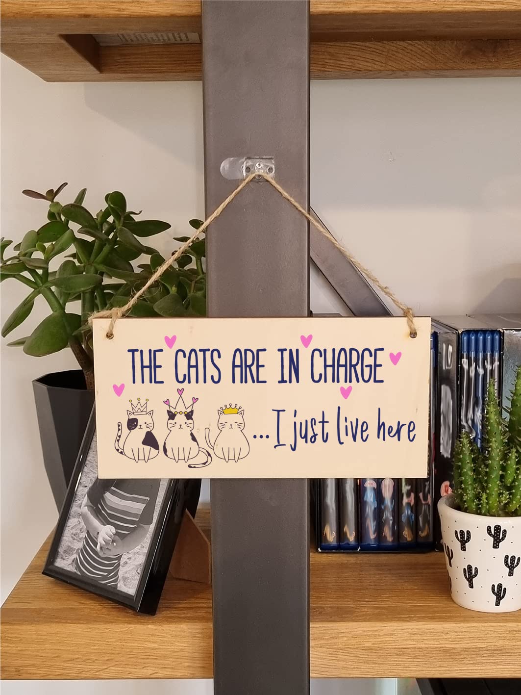 The Plum Penguin Handmade Wooden Hanging Wall Plaque Cats in Charge I Just Live Here Funny Gift Pet Lover Cat Mum Dad