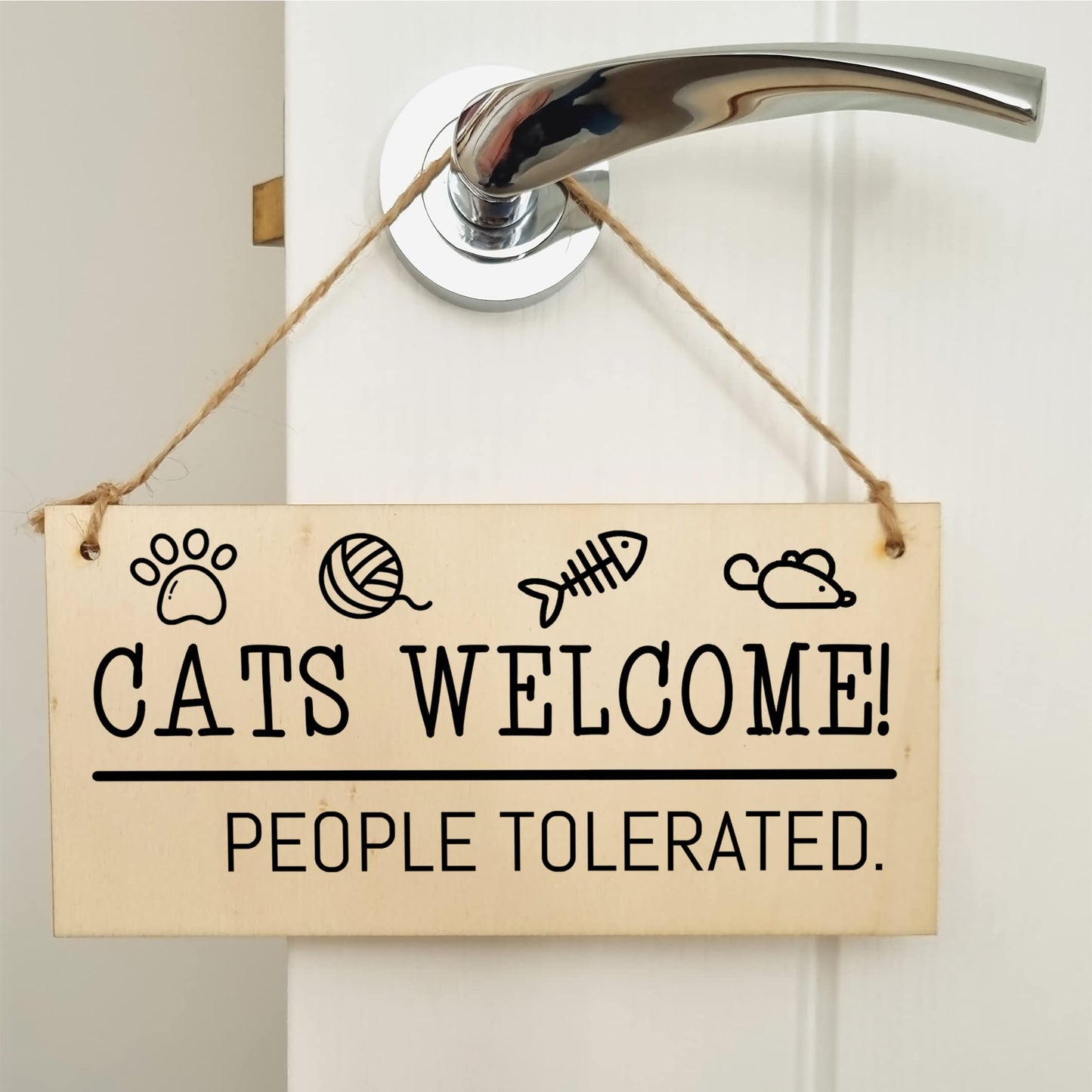 The Plum Penguin Handmade Wooden Hanging Wall Plaque Cats Welcome People Tolerated Funny Cute Sign Pet Lover Cat Mum Dad