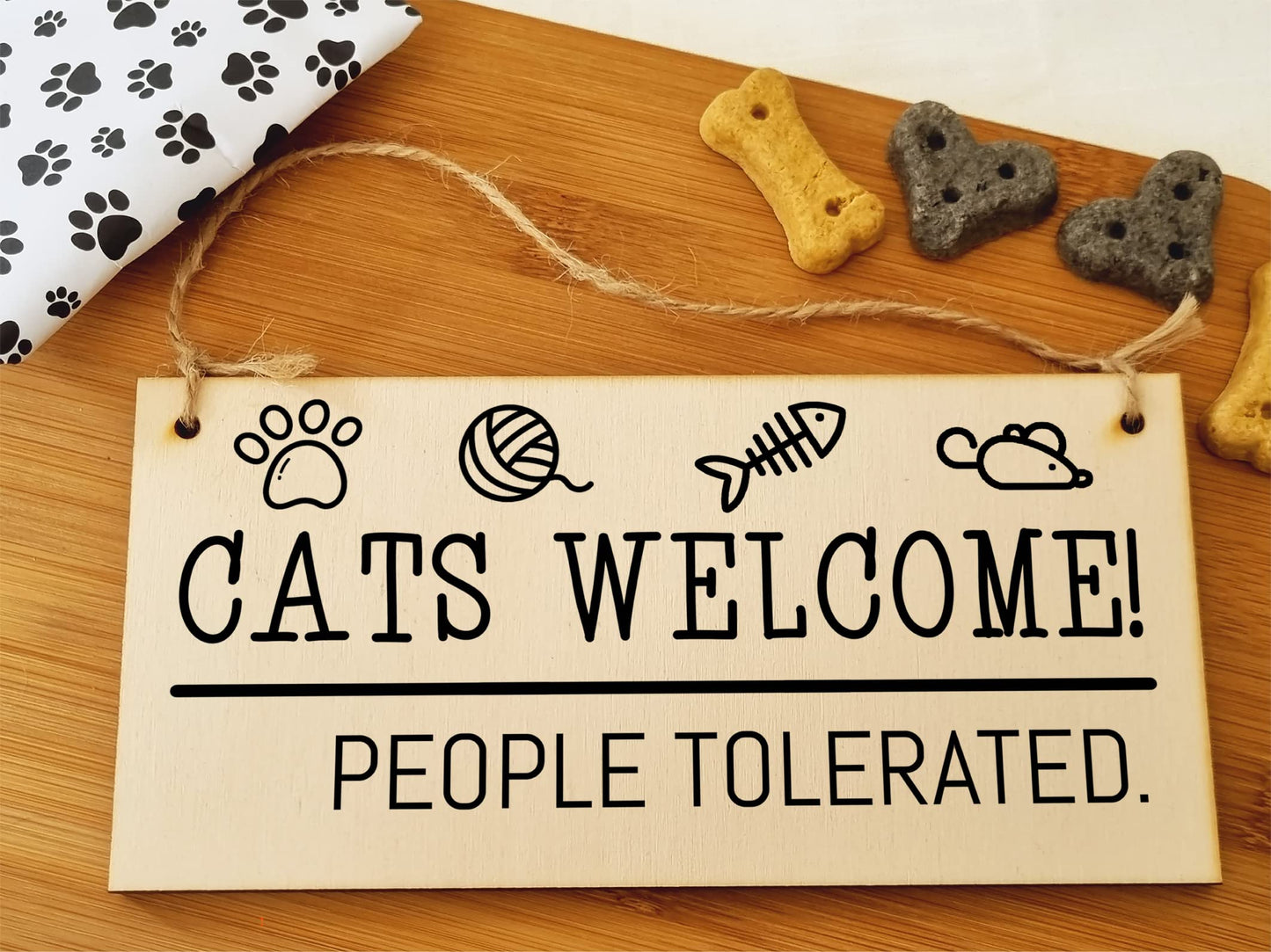 The Plum Penguin Handmade Wooden Hanging Wall Plaque Cats Welcome People Tolerated Funny Cute Sign Pet Lover Cat Mum Dad