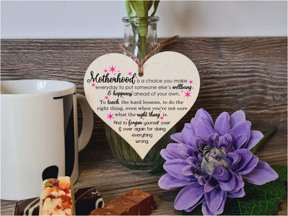 Handmade Wooden Hanging Heart Plaque Gift for Mum Loving Thoughtful Present about Motherhood
