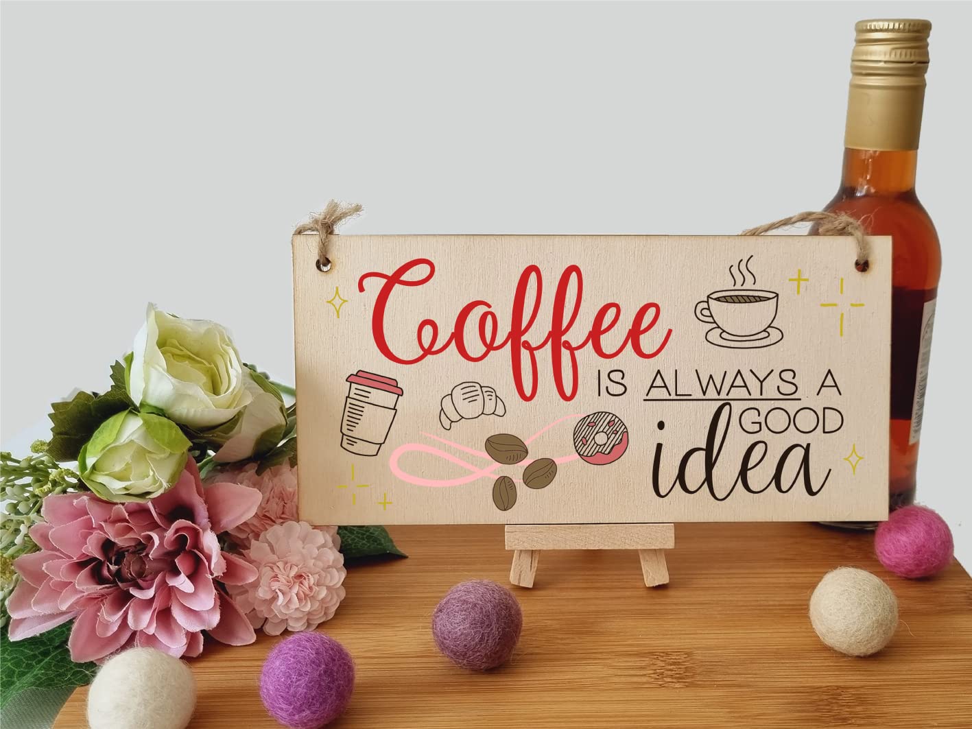 The Plum Penguin Handmade Wooden Hanging Wall Plaque Coffee is Always a Good Idea Fun Decorative Sign Kitchen Coffee Shop