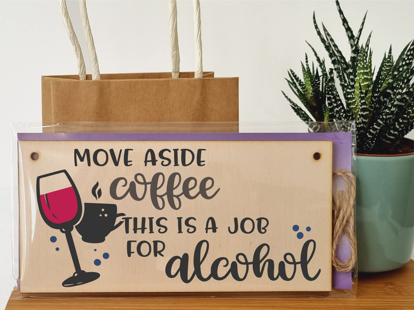 The Plum Penguin Handmade Wooden Hanging Wall Plaque Move Over Coffee Job for Alcohol Funny Joke Booze Novelty Sign Kitchen Home Bar