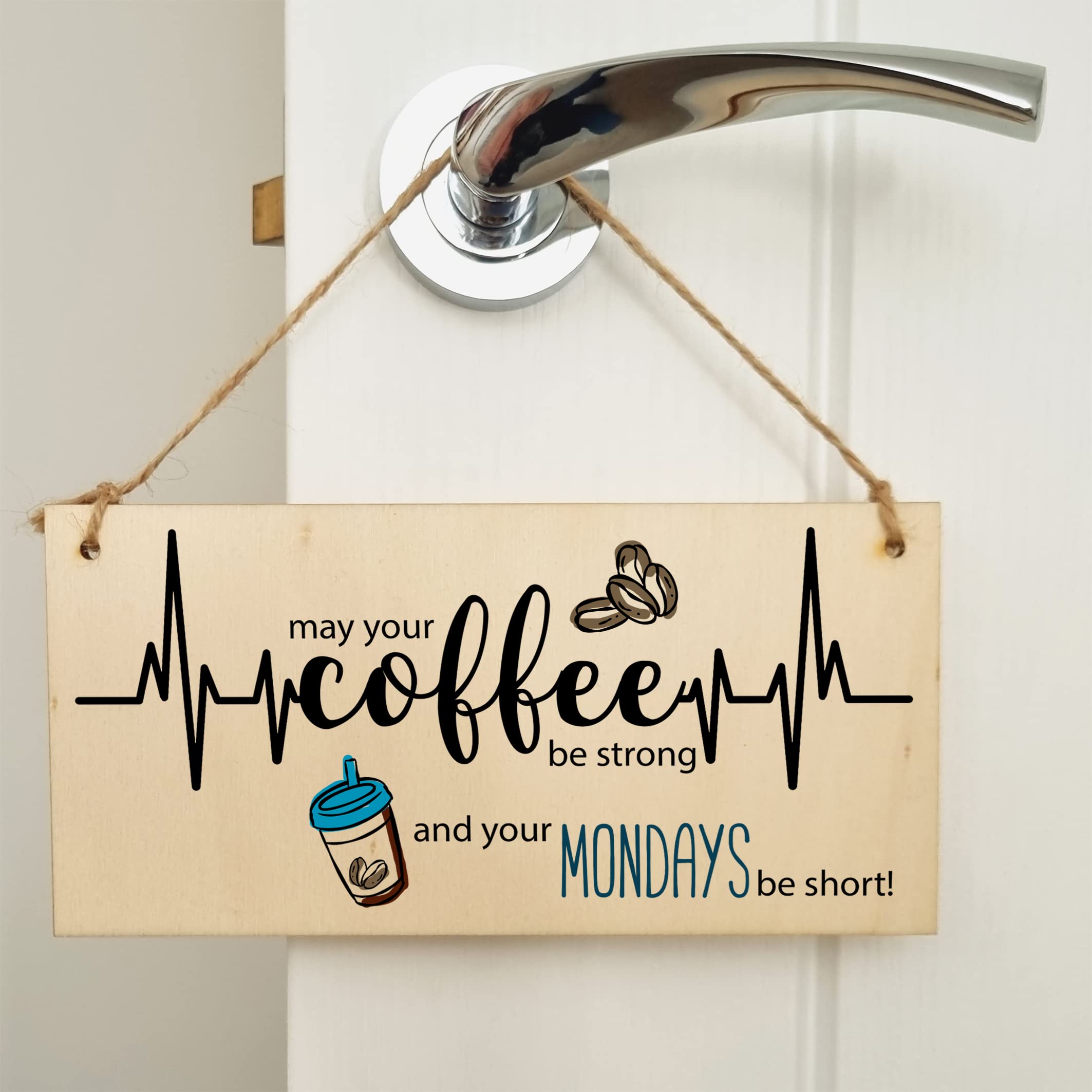 The Plum Penguin Handmade Wooden Hanging Wall Plaque May Your Coffee Be Strong Monday Short Funny Kitchen Diner Café Sign