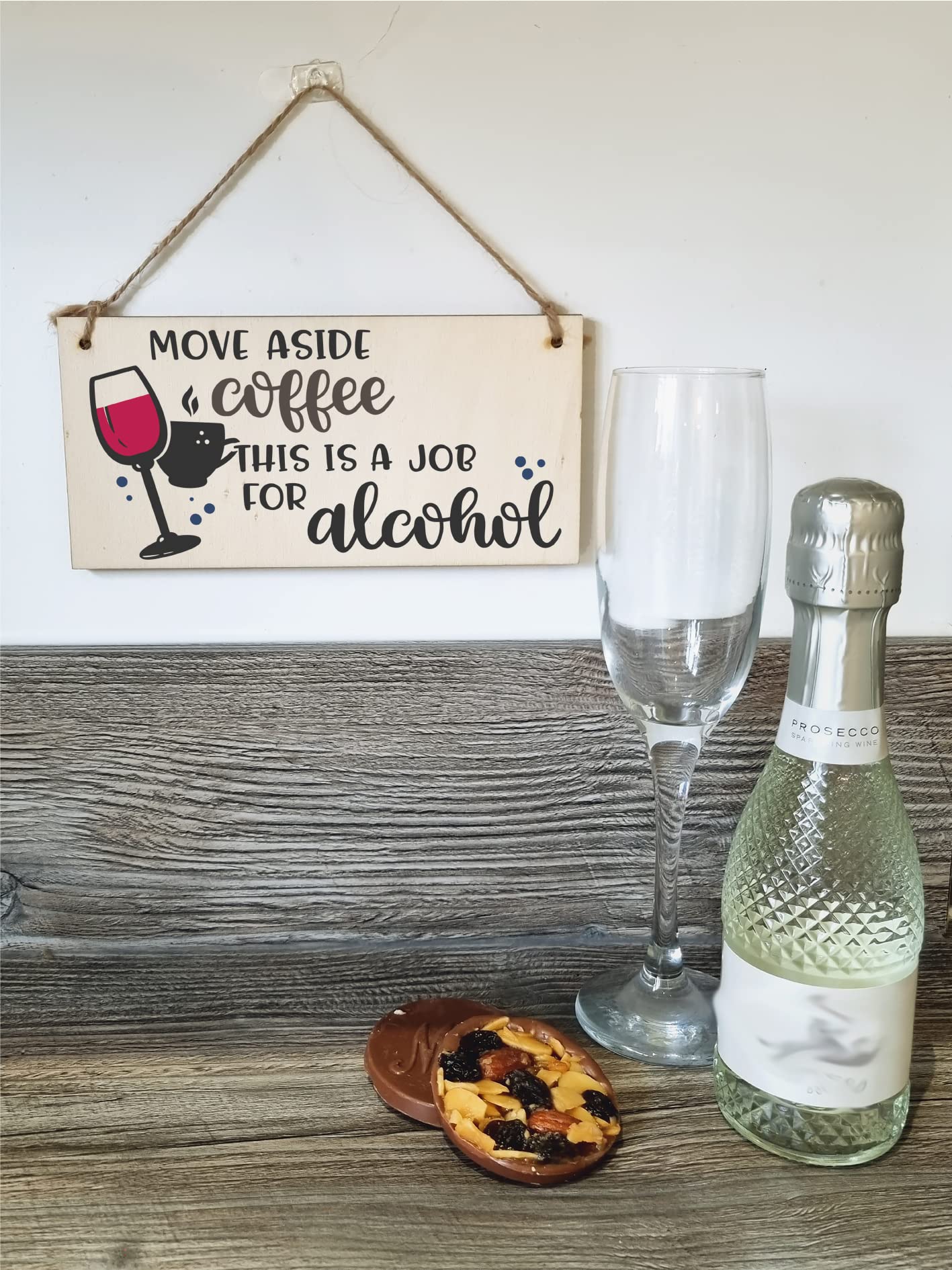 The Plum Penguin Handmade Wooden Hanging Wall Plaque Move Over Coffee Job for Alcohol Funny Joke Booze Novelty Sign Kitchen Home Bar
