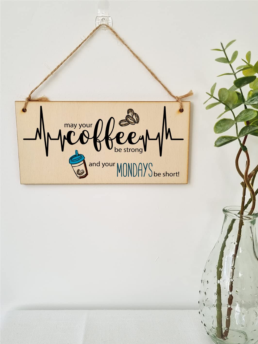 The Plum Penguin Handmade Wooden Hanging Wall Plaque May Your Coffee Be Strong Monday Short Funny Kitchen Diner Café Sign