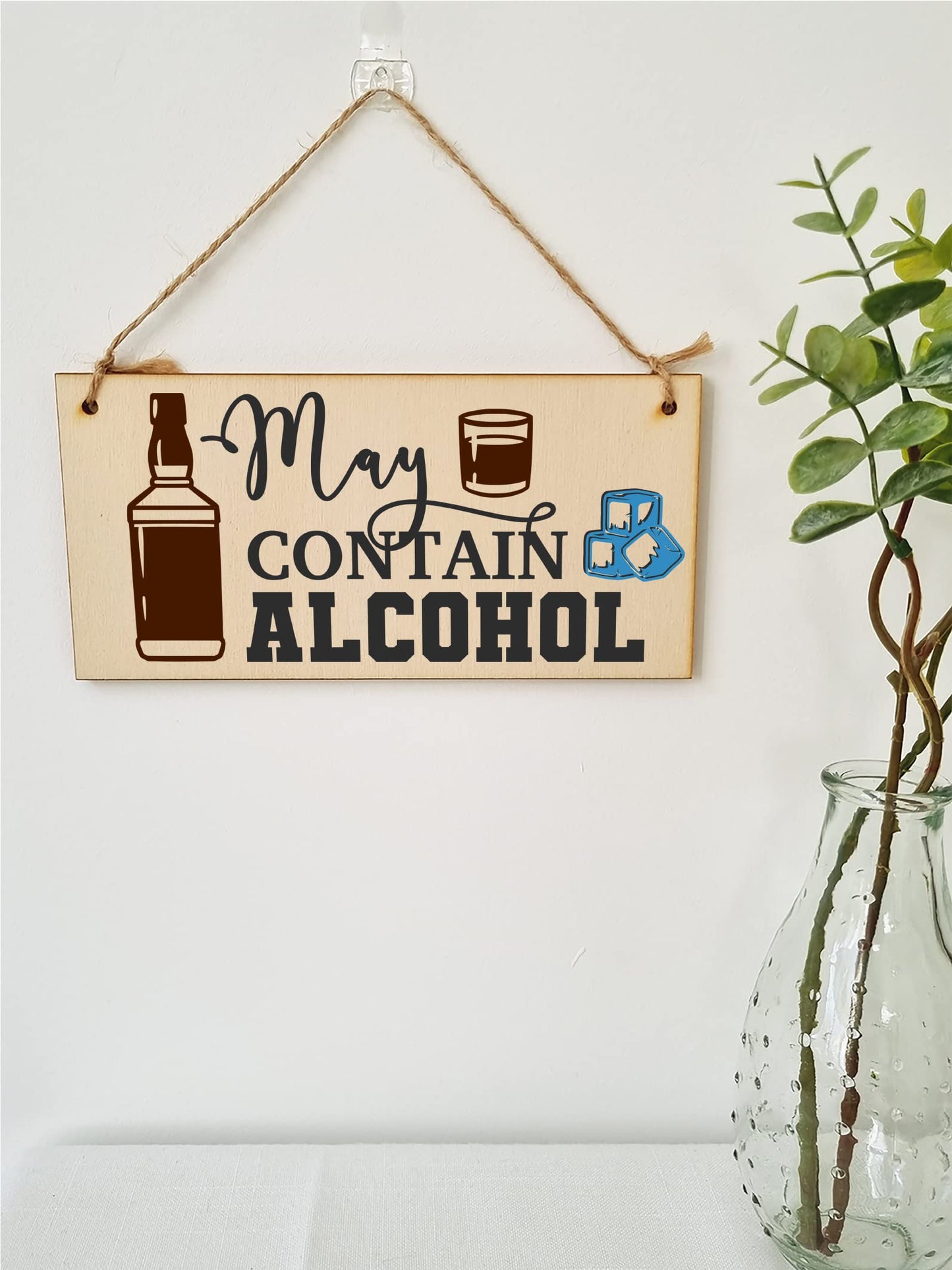 The Plum Penguin May Contain Alcohol Funny Novelty Handmade Wooden Hanging Wall Plaque Gift Home Bar Man Cave Sign Decoration