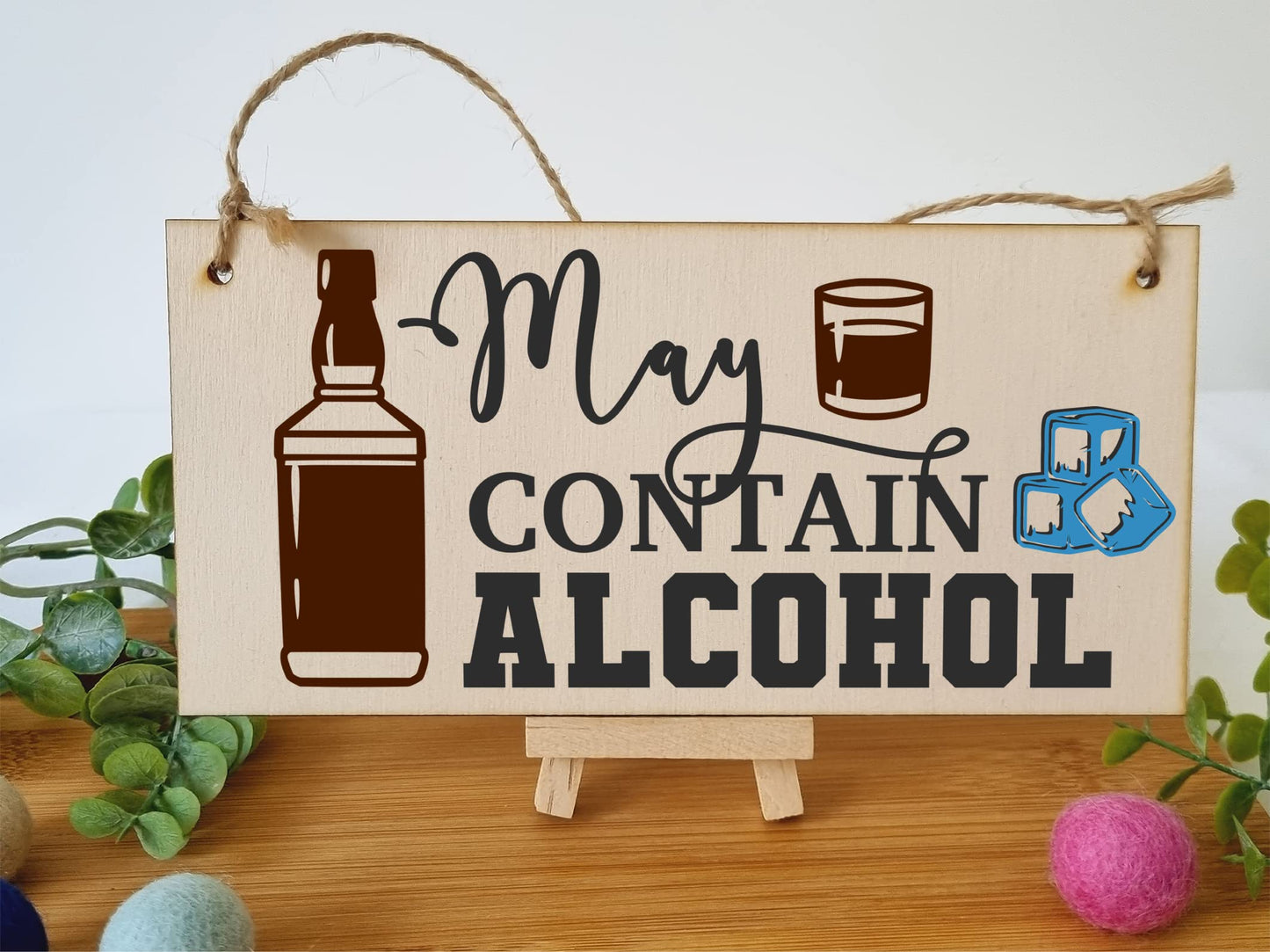 The Plum Penguin May Contain Alcohol Funny Novelty Handmade Wooden Hanging Wall Plaque Gift Home Bar Man Cave Sign Decoration