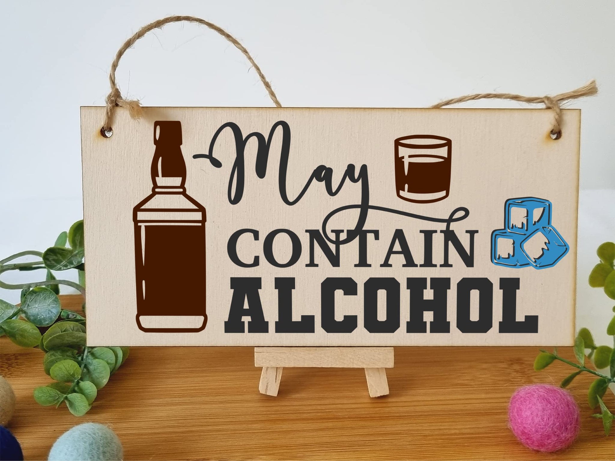 The Plum Penguin May Contain Alcohol Funny Novelty Handmade Wooden Hanging Wall Plaque Gift Home Bar Man Cave Sign Decoration