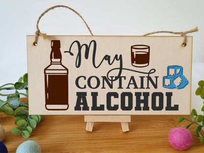 The Plum Penguin May Contain Alcohol Funny Novelty Handmade Wooden Hanging Wall Plaque Gift Home Bar Man Cave Sign Decoration