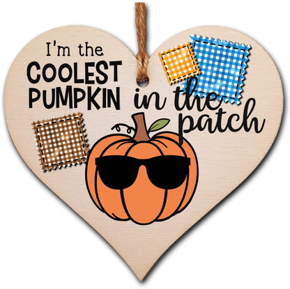 Coolest Pumpkin Patch Baby Boy Cute Autumn Seasonal Hanging Heart Wooden Decoration Gift Card Alternative New Baby Nursery