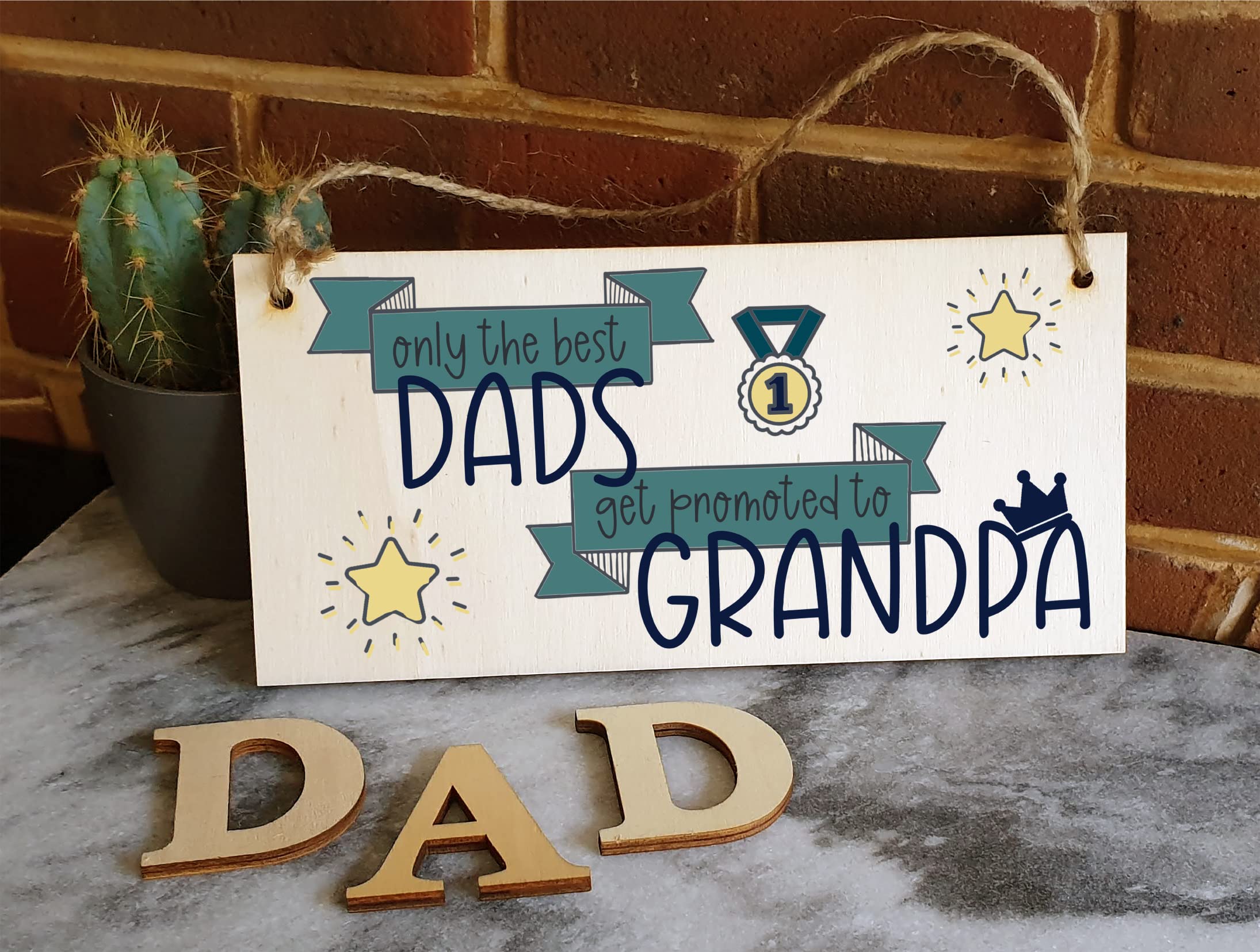 The Plum Penguin Handmade Wooden Hanging Wall Plaque Best Dads Get Promoted to Grandpa Sentimental Gift Father's Day Man Cave