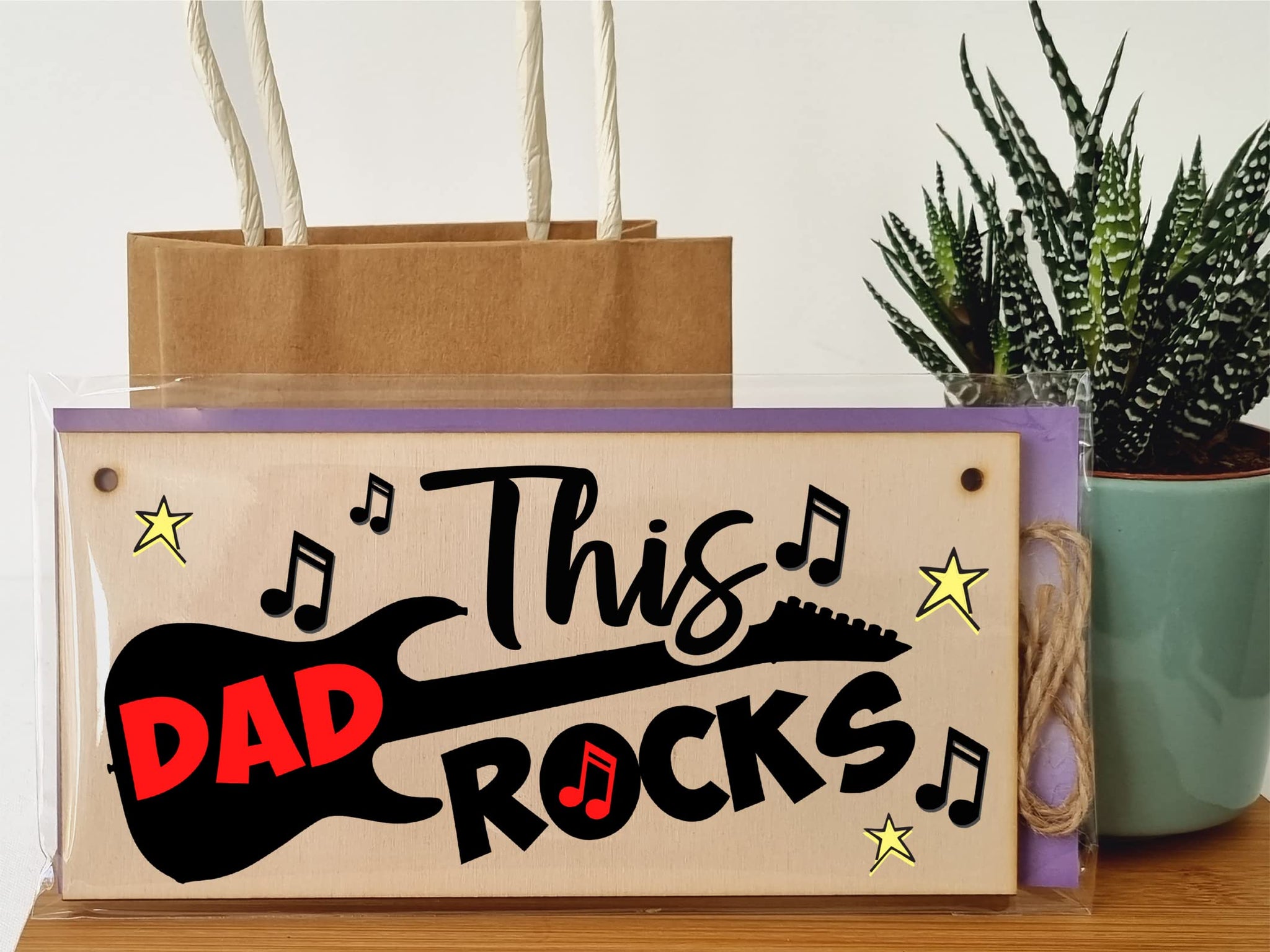 The Plum Penguin Handmade Wooden Hanging Wall Plaque This Dad Rocks Fun Guitar Music Novelty Sign Man Cave Office