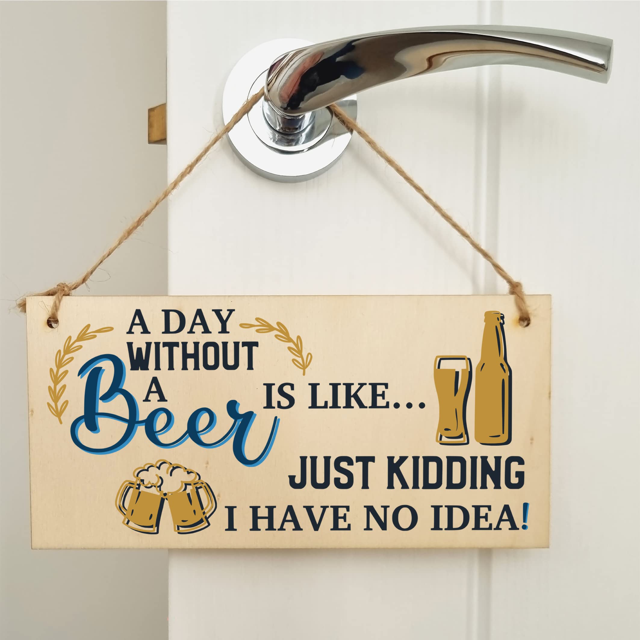 The Plum Penguin A Day Without Beer No Idea Funny Novelty Handmade Wooden Hanging Wall Plaque Gift Home Bar Sign Decoration