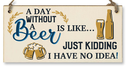 The Plum Penguin A Day Without Beer No Idea Funny Novelty Handmade Wooden Hanging Wall Plaque Gift Home Bar Sign Decoration