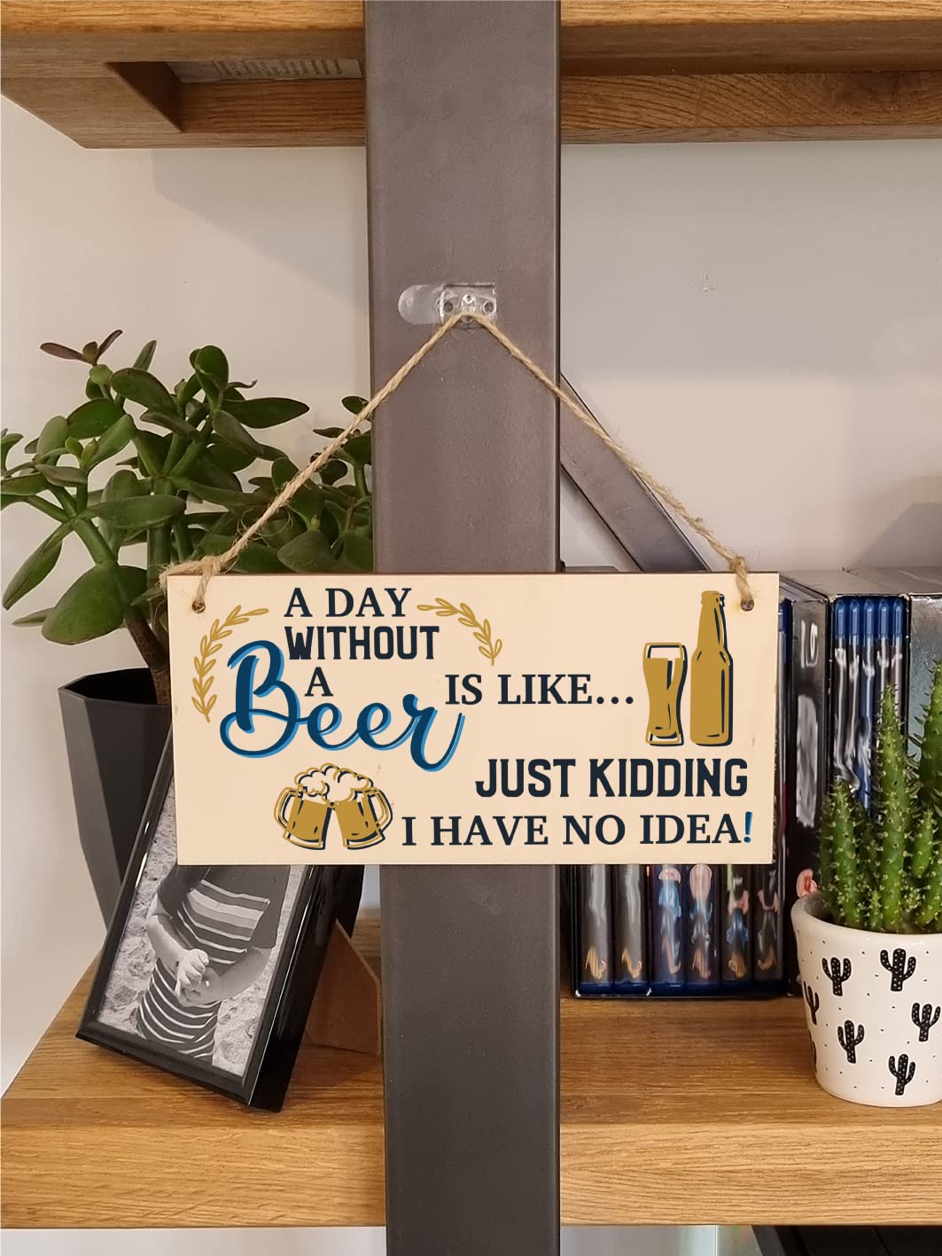 The Plum Penguin A Day Without Beer No Idea Funny Novelty Handmade Wooden Hanging Wall Plaque Gift Home Bar Sign Decoration