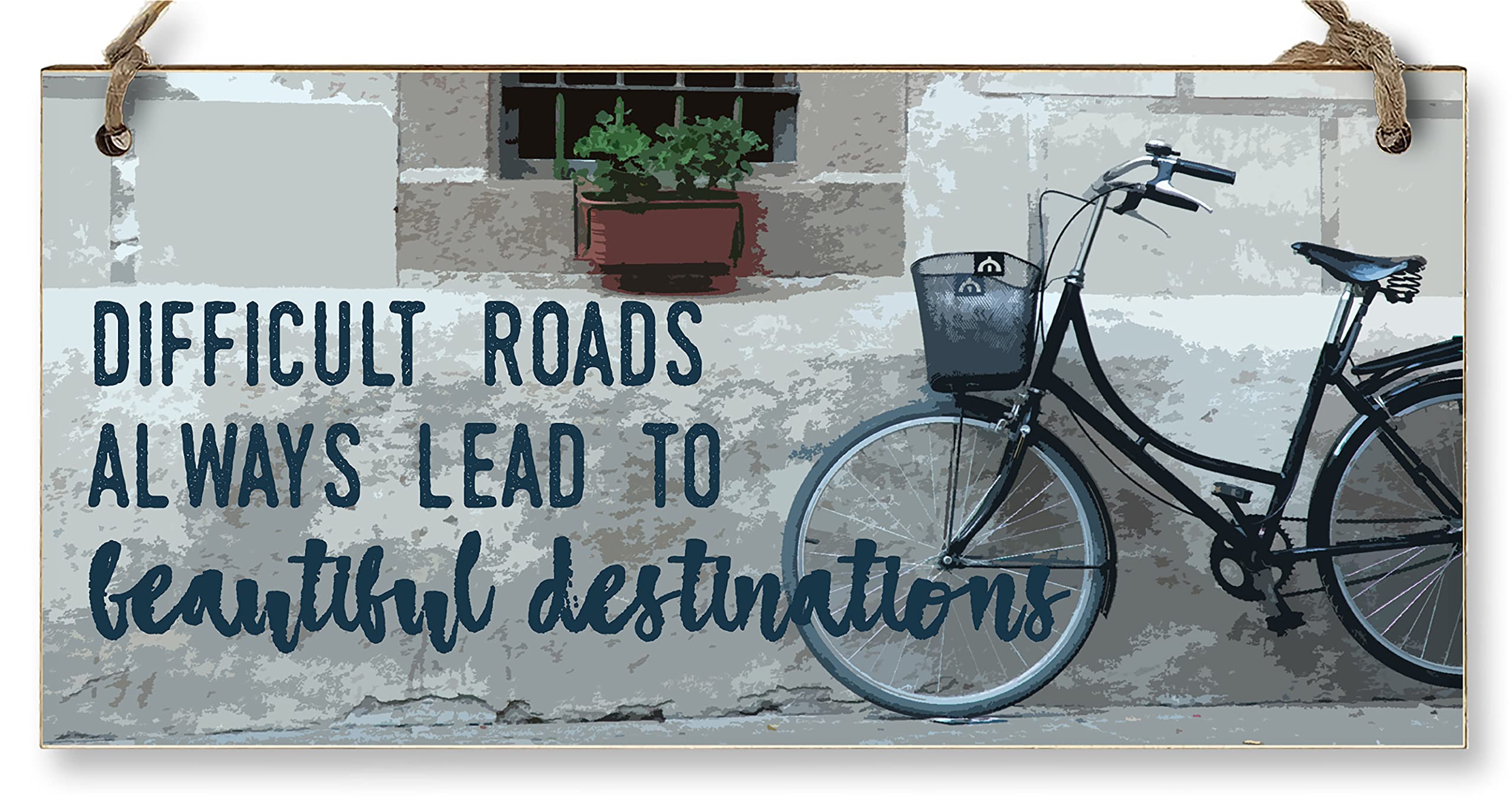 The Plum Penguin Handmade Wooden Hanging Wall Plaque Difficult Roads Lead to Beautiful Destinations Adventure Inspirational Sign