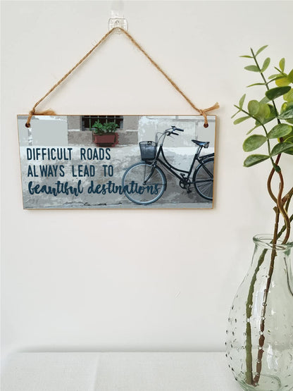 The Plum Penguin Handmade Wooden Hanging Wall Plaque Difficult Roads Lead to Beautiful Destinations Adventure Inspirational Sign