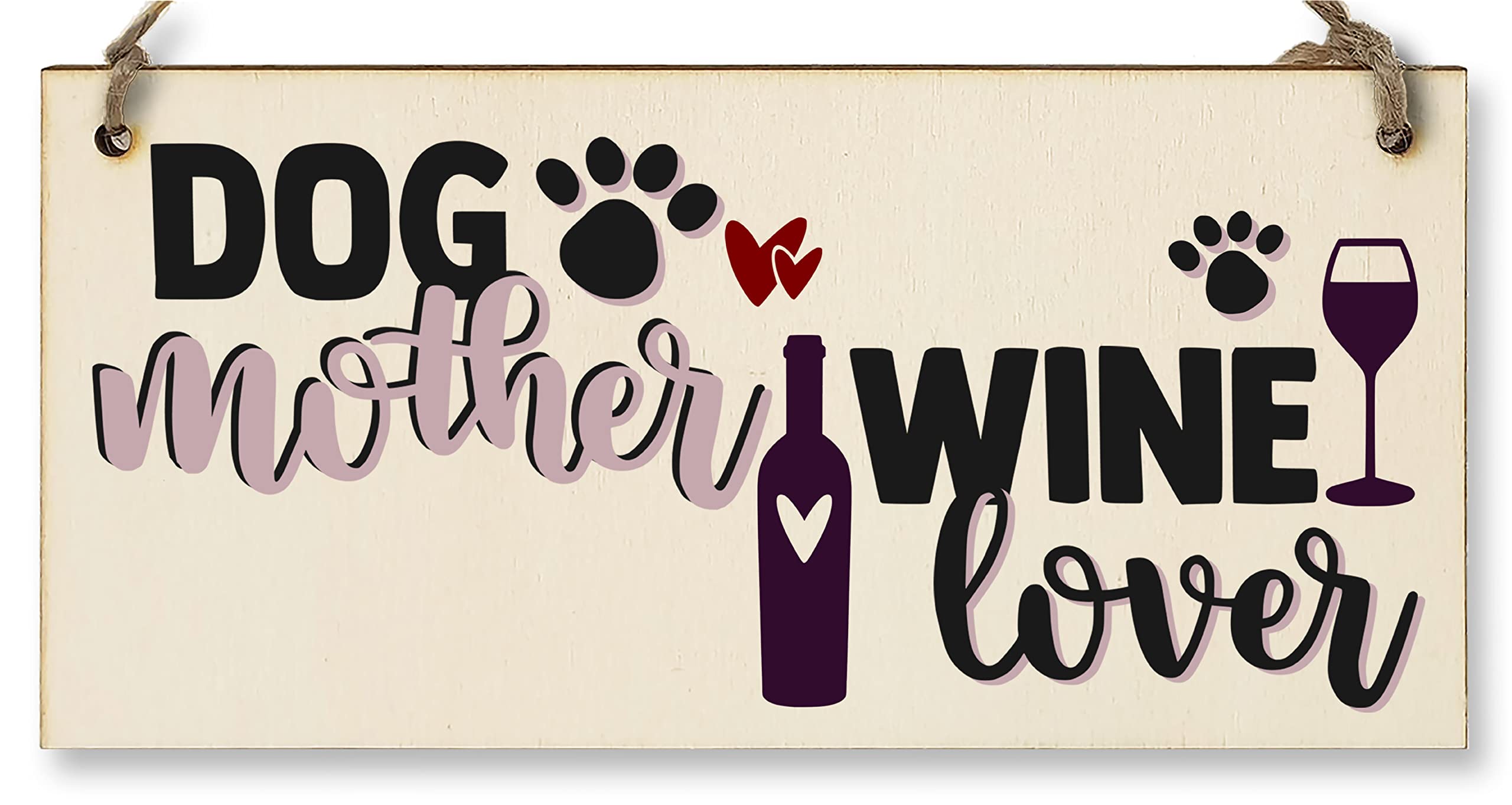 The Plum Penguin Dog Mother Wine Lover Funny Novelty Handmade Wooden Hanging Wall Plaque Gift Home Bar Pet Lover Gift Sign Decoration