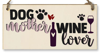 The Plum Penguin Dog Mother Wine Lover Funny Novelty Handmade Wooden Hanging Wall Plaque Gift Home Bar Pet Lover Gift Sign Decoration