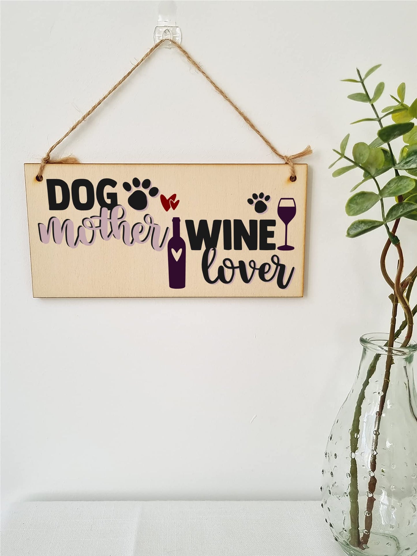 The Plum Penguin Dog Mother Wine Lover Funny Novelty Handmade Wooden Hanging Wall Plaque Gift Home Bar Pet Lover Gift Sign Decoration