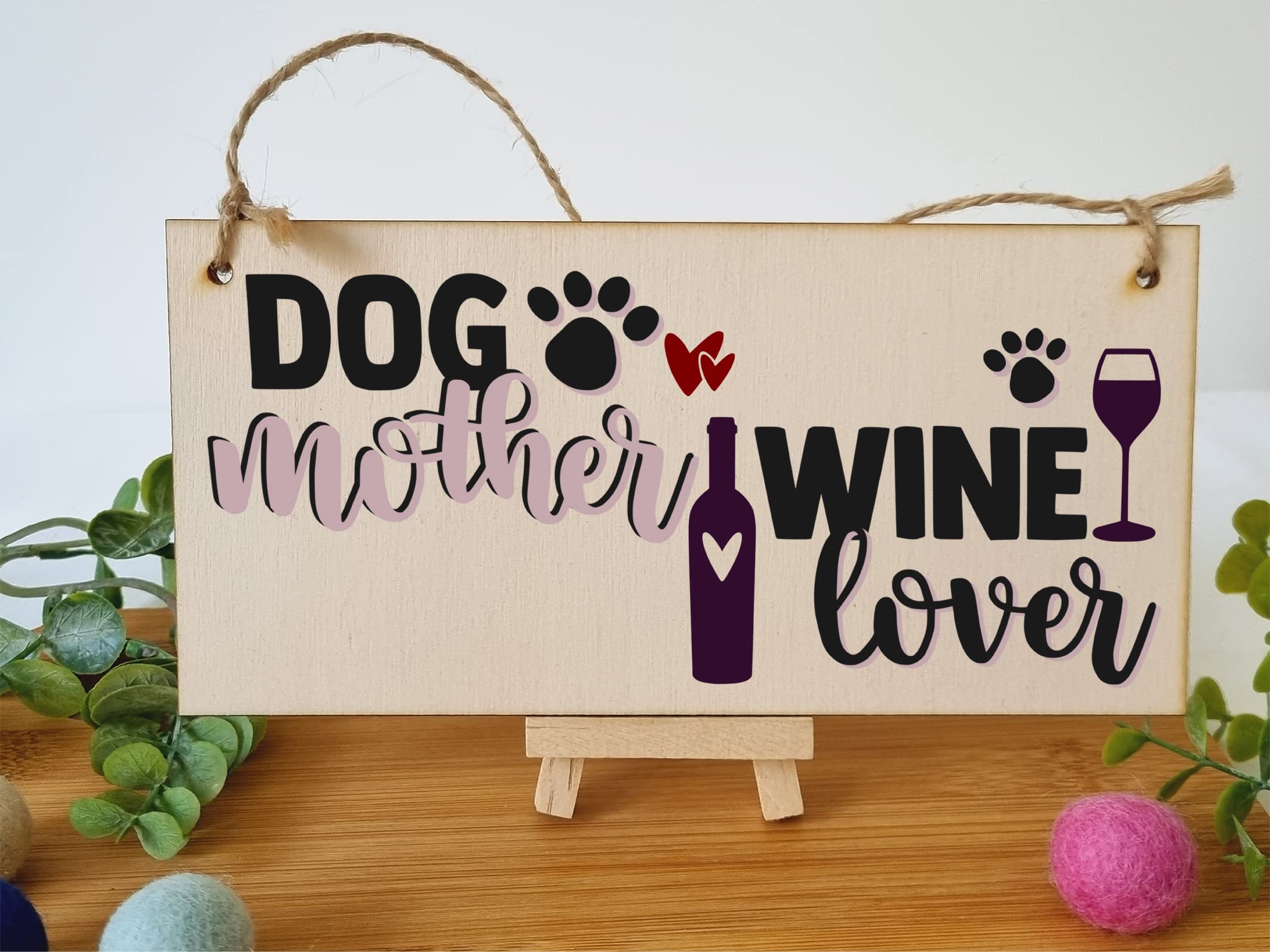 The Plum Penguin Dog Mother Wine Lover Funny Novelty Handmade Wooden Hanging Wall Plaque Gift Home Bar Pet Lover Gift Sign Decoration