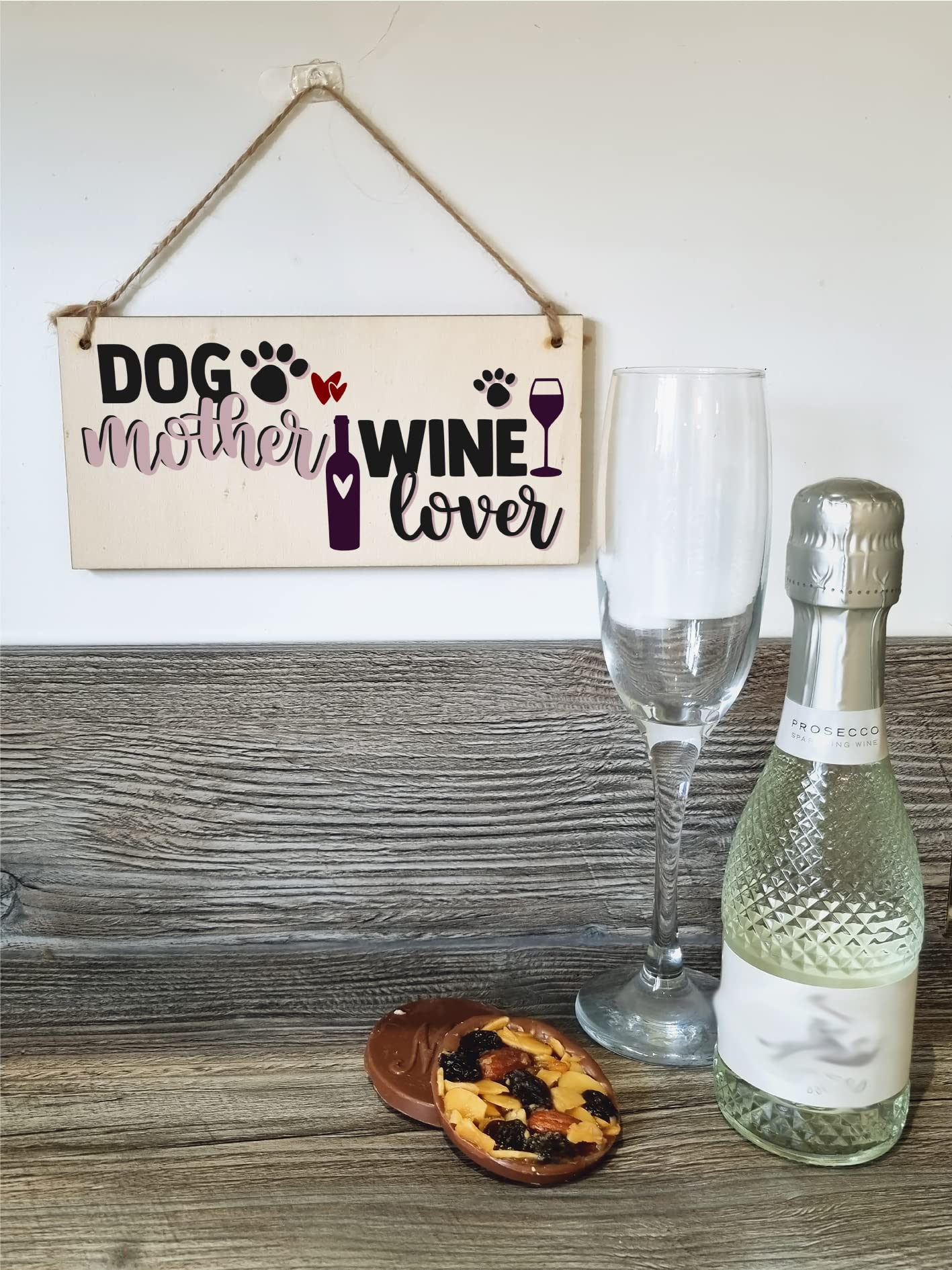 The Plum Penguin Dog Mother Wine Lover Funny Novelty Handmade Wooden Hanging Wall Plaque Gift Home Bar Pet Lover Gift Sign Decoration