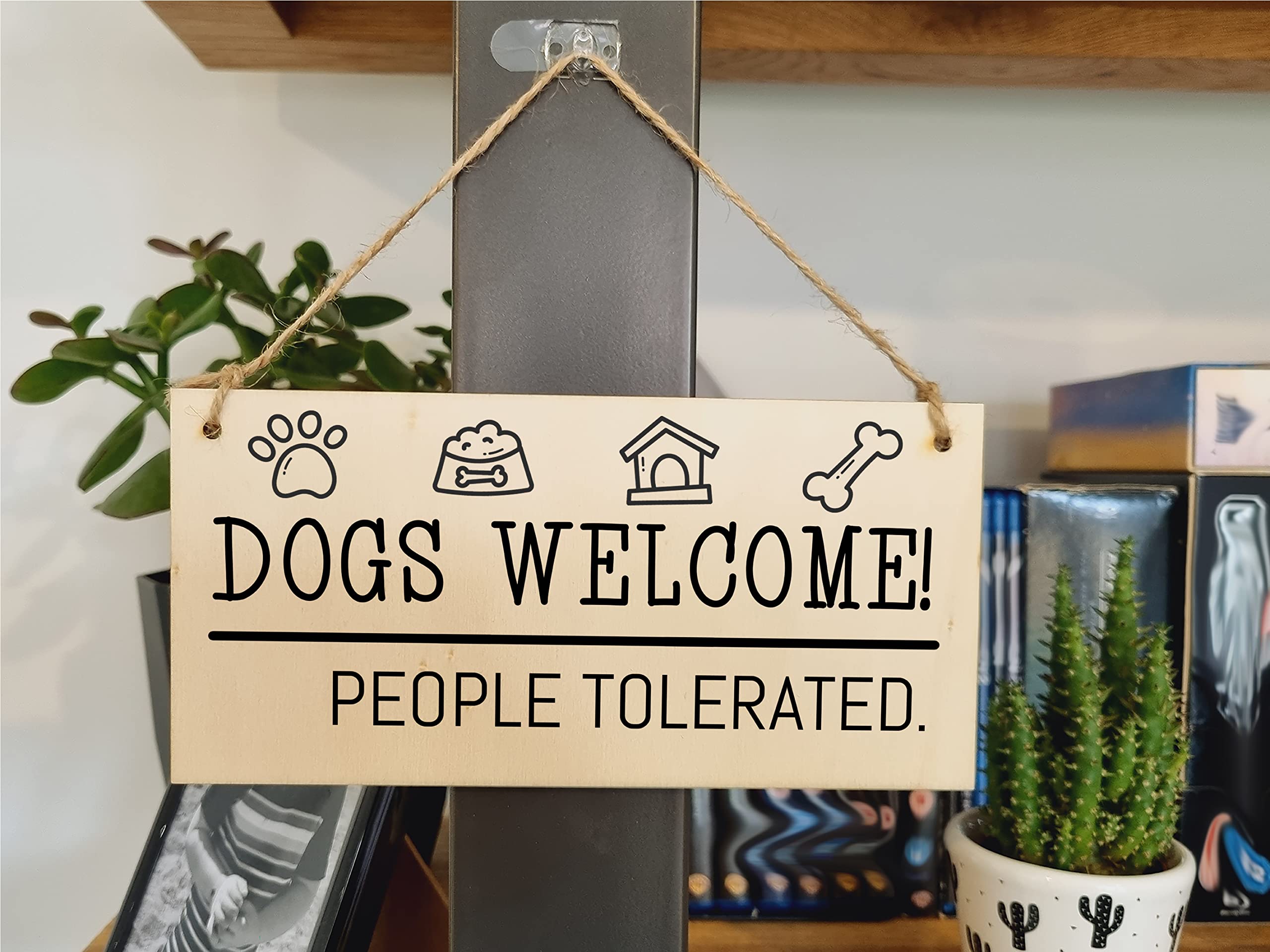 The Plum Penguin Handmade Wooden Hanging Wall Plaque Dogs Welcome People Tolerated Funny Cute Sign Pet Lover Dog Mum Dad