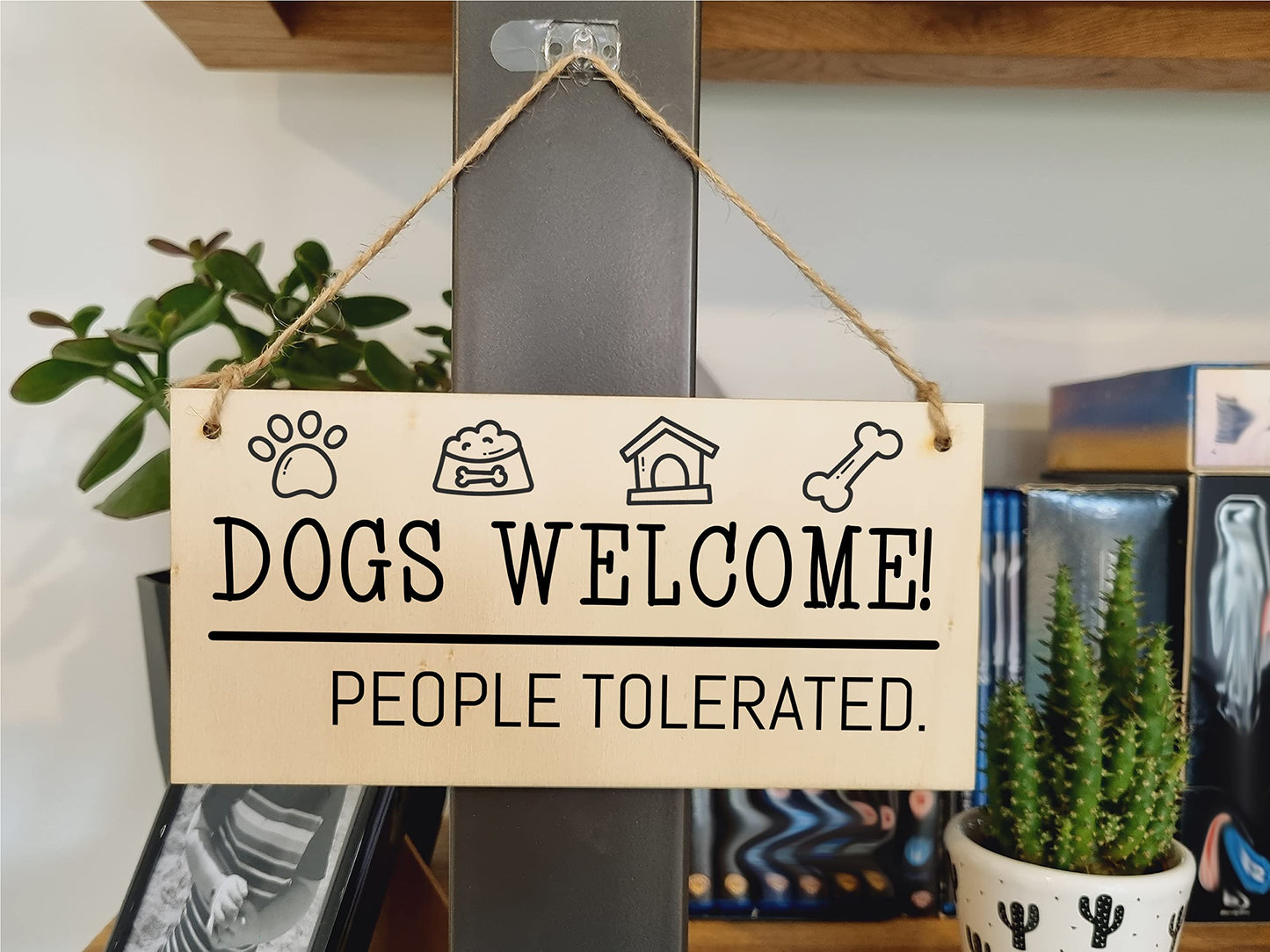The Plum Penguin Handmade Wooden Hanging Wall Plaque Dogs Welcome People Tolerated Funny Cute Sign Pet Lover Dog Mum Dad