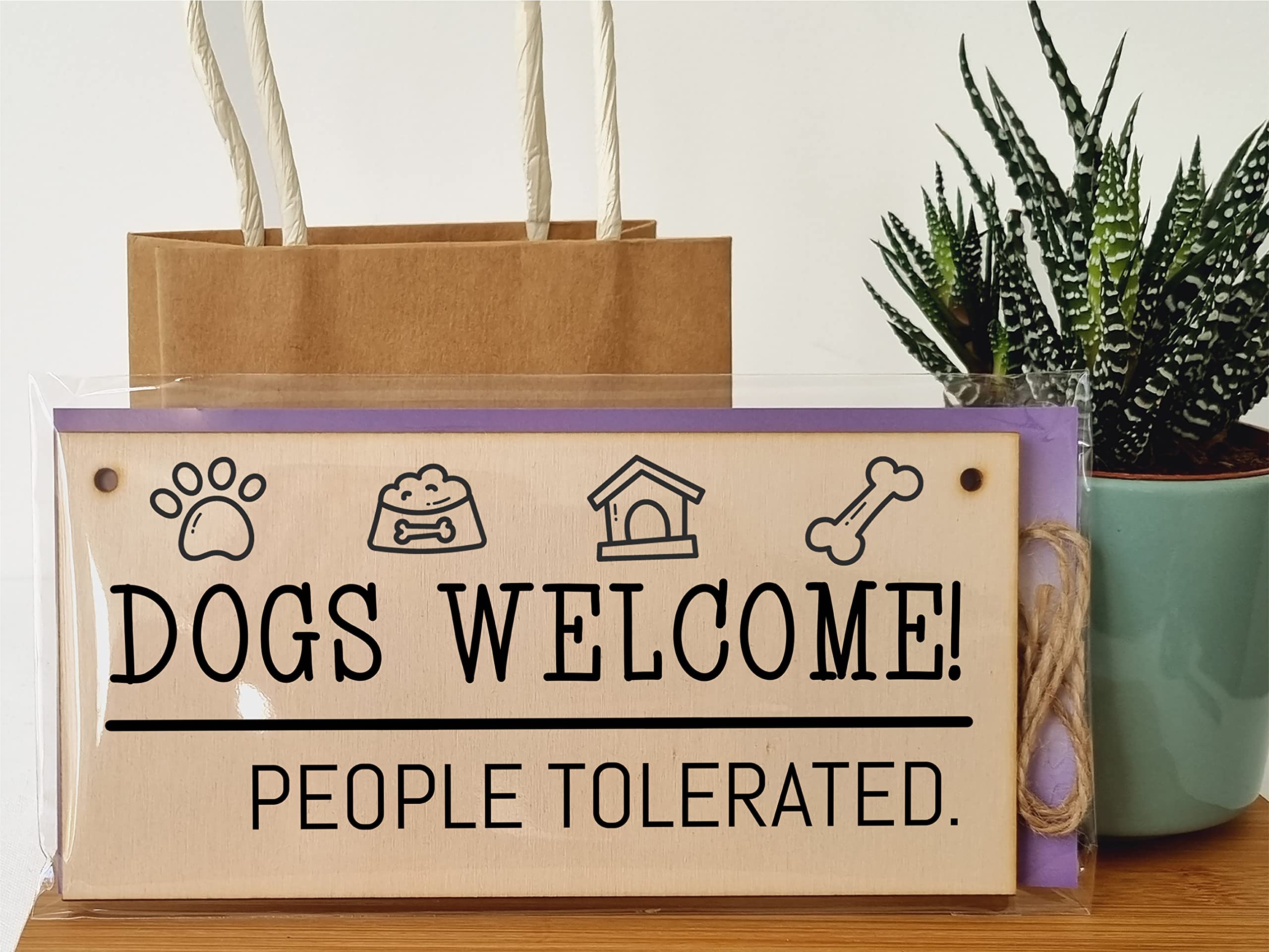 The Plum Penguin Handmade Wooden Hanging Wall Plaque Dogs Welcome People Tolerated Funny Cute Sign Pet Lover Dog Mum Dad