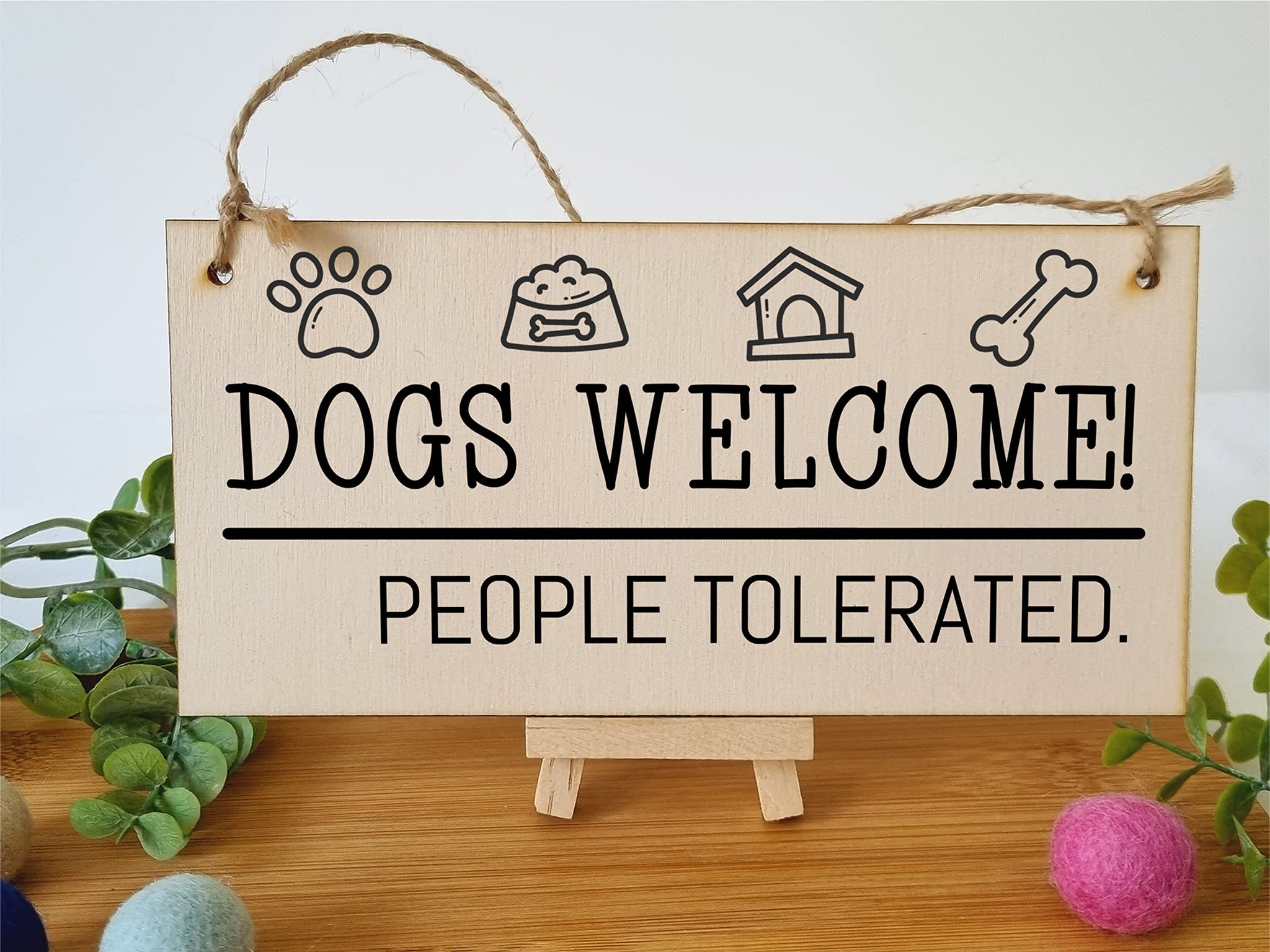 The Plum Penguin Handmade Wooden Hanging Wall Plaque Dogs Welcome People Tolerated Funny Cute Sign Pet Lover Dog Mum Dad