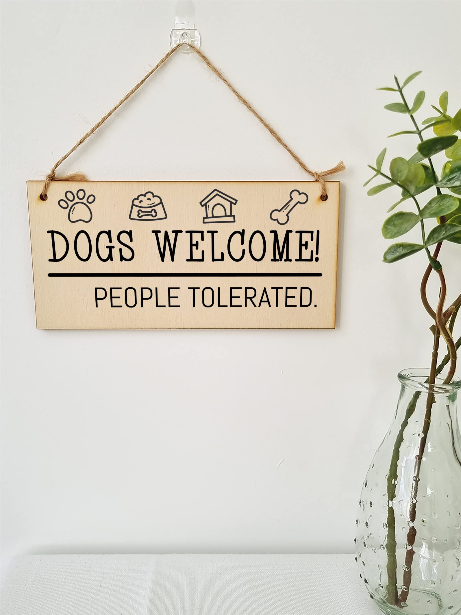 The Plum Penguin Handmade Wooden Hanging Wall Plaque Dogs Welcome People Tolerated Funny Cute Sign Pet Lover Dog Mum Dad