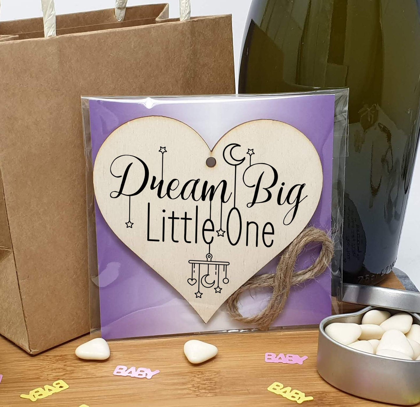 The Plum Penguin Handmade Wooden Hanging Heart Plaque Gift Dream Big Little One new baby present nursery wall decoration new parents