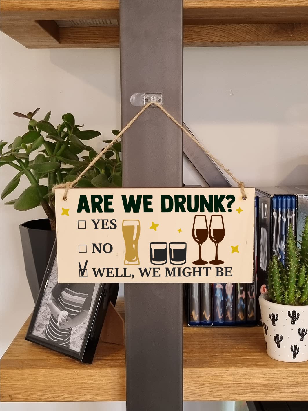 The Plum Penguin Are We Drunk? Might Be Funny Novelty Handmade Wooden Hanging Wall Plaque Gift Home Bar Man Cave Sign Decoration