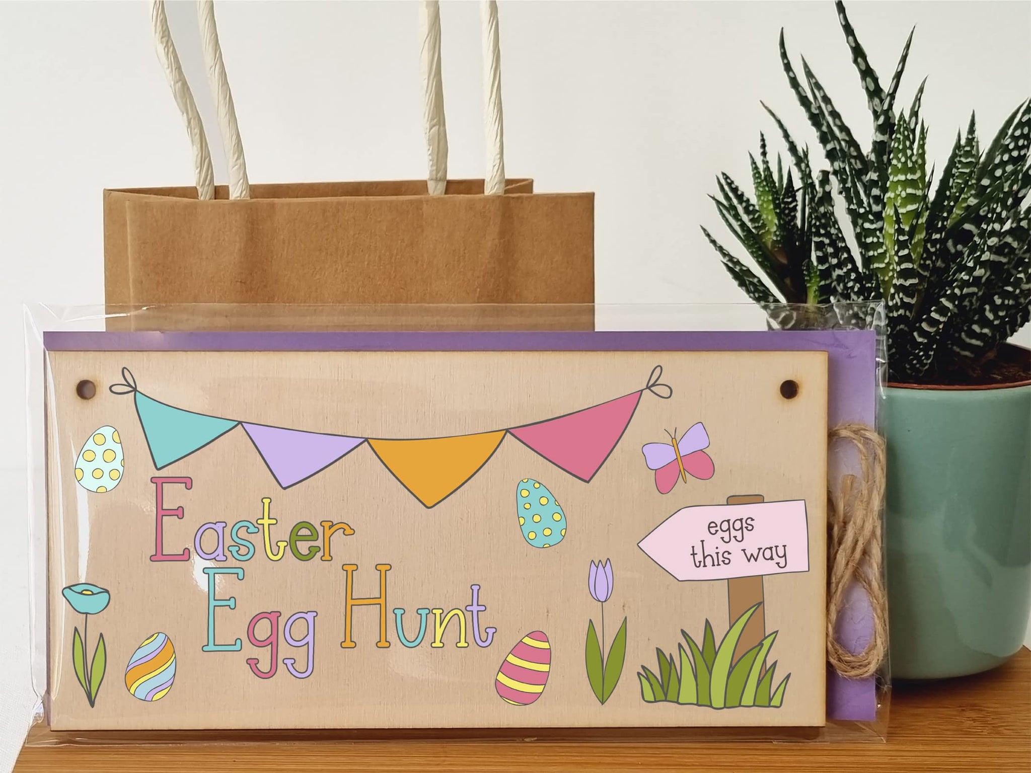 The Plum Penguin Handmade Wooden Hanging Wall Plaque Easter Egg Hunt Cute Fun Kids Easter Sign Garden Kitchen Decoration