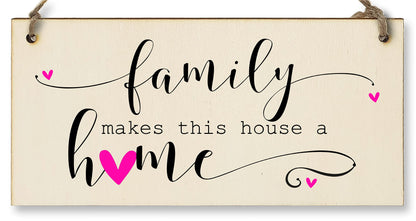 The Plum Penguin Handmade Wooden Hanging Wall Plaque Family Makes this Houose a Home Decorative Sentimental Sign Gift Family